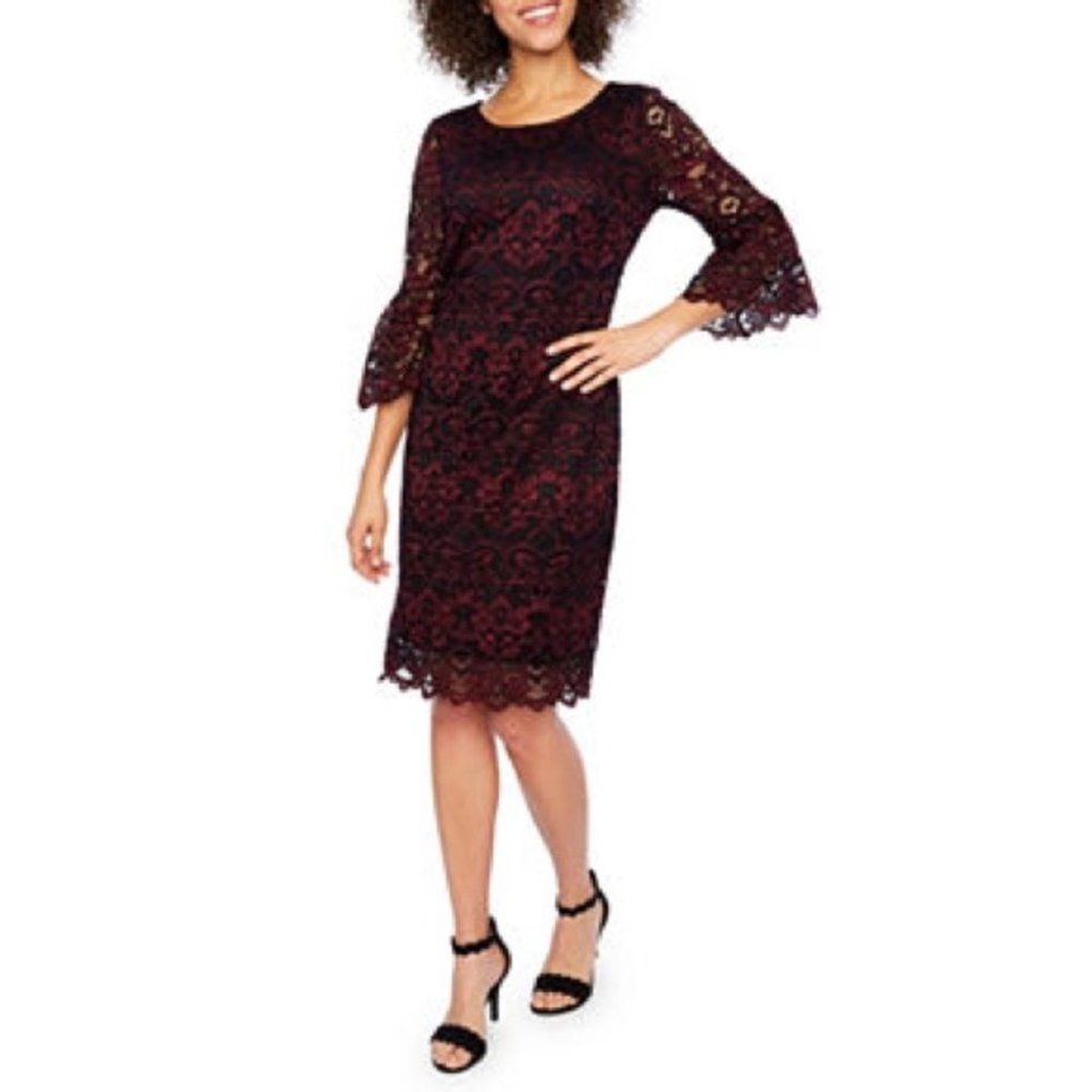 {Robbie Bee} NWT Lace Sheath Bell Sleeve Dress